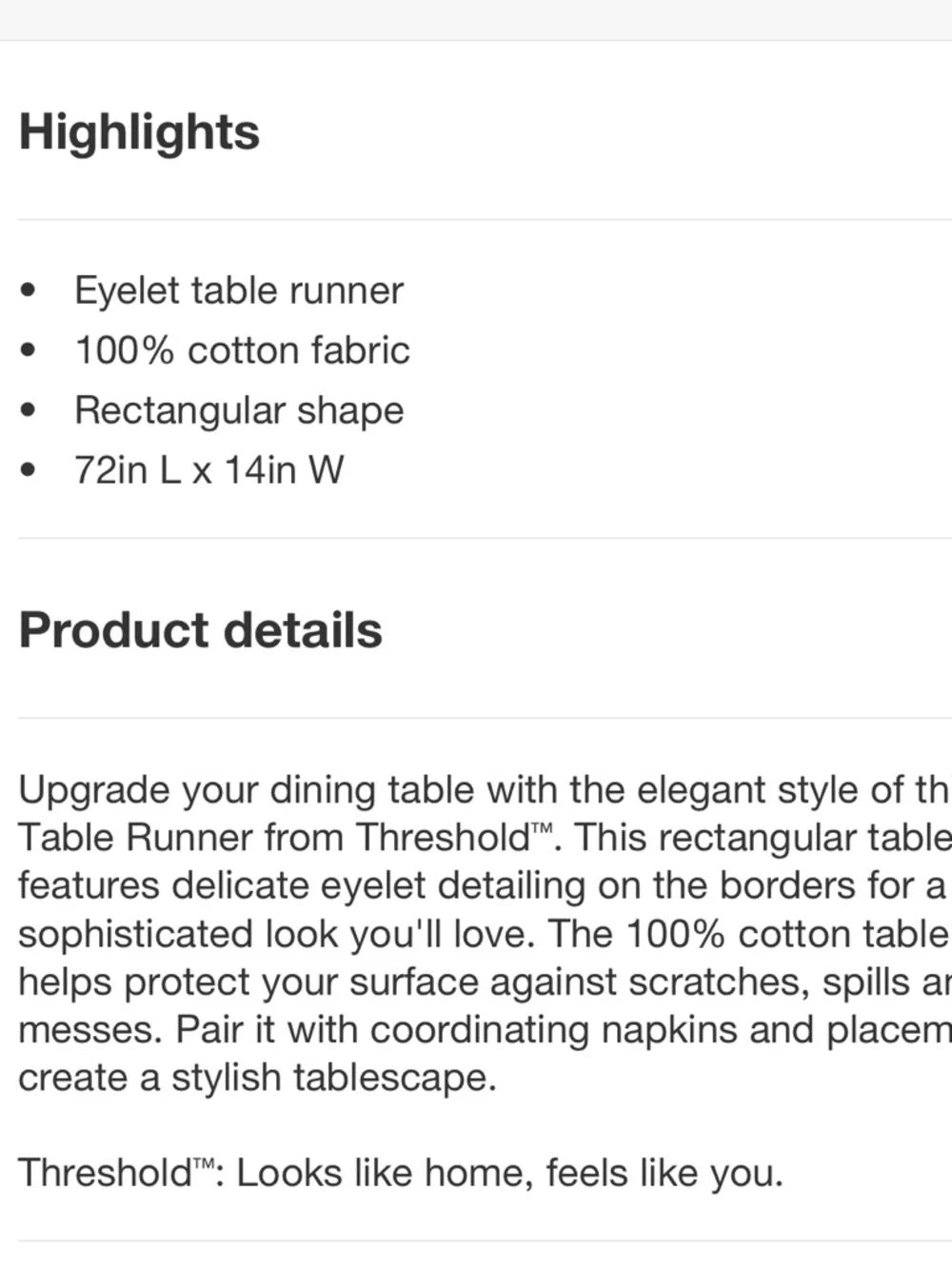 NEW Threshold White Eyelet Scalloped 72” Table Runner - Picture 4 of 4